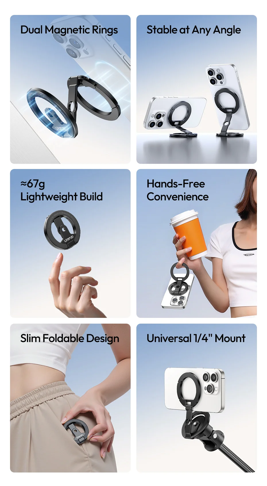 Magnetic Phone Stand Phone Mount Handle for iPhone 16 15 Magnetic Hook Ring with