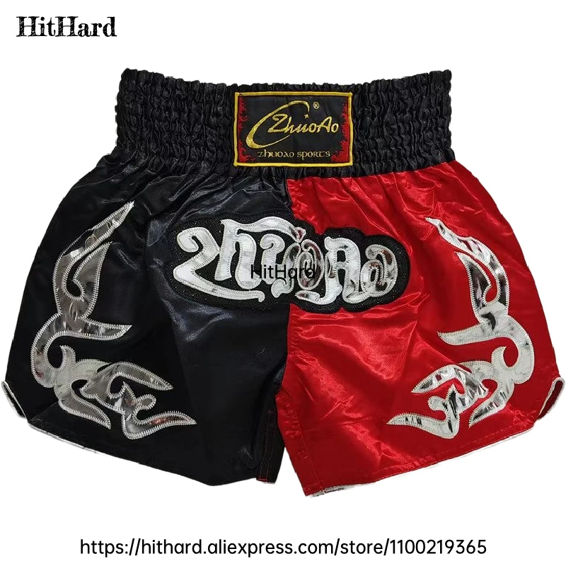 Boxing Shorts Women Men Child Satin Muay Thai Shorts Thailand Kickboxing Cage Fighting MMA Pants Embroidery Gym Team Fight Wear