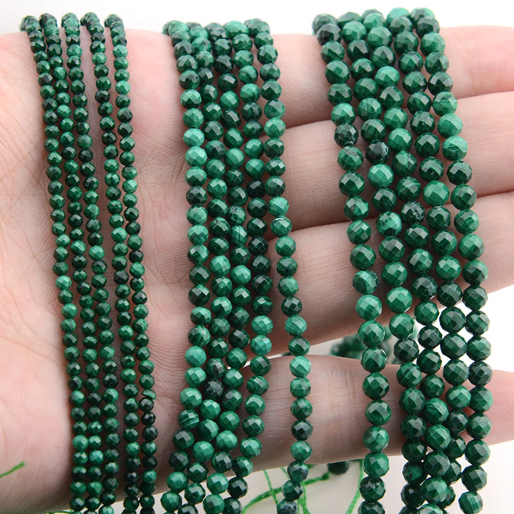 Natural Malachite Faceted Round / Cube Beads 2mm,3mm,4mm，Fine Jewelry Making 5