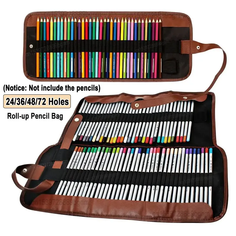 

24/36/48/72 Holes Portable Canvas Roll Up Pencil Bag Art Sketch Drawing Pen Stationery Organizer Case Wrap Holder Storage Pouch