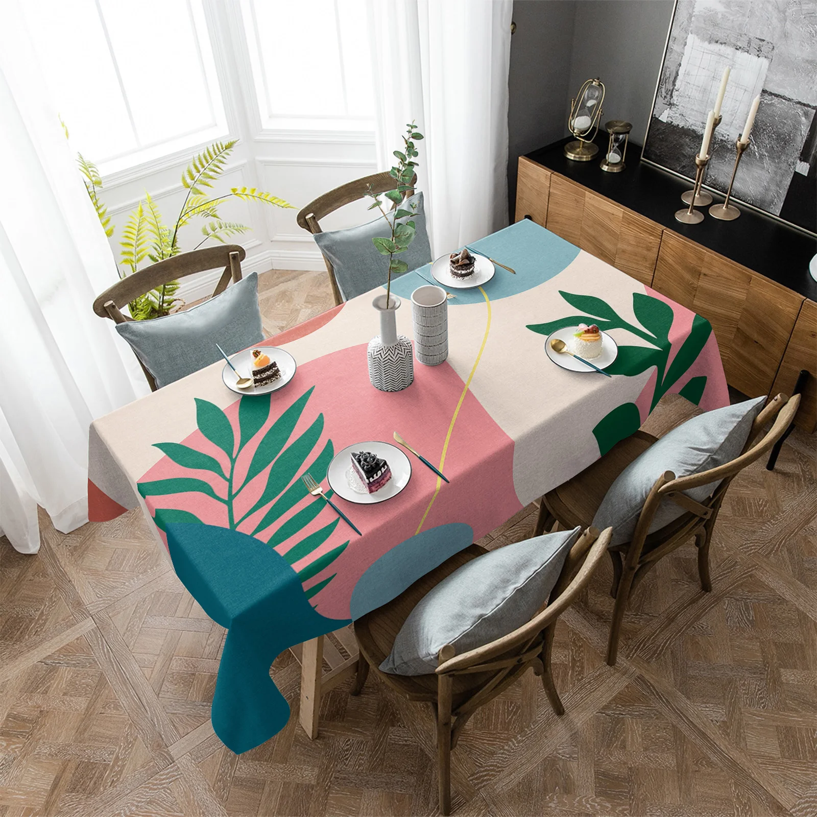 

Tropical Plants Abstract Art Geometric Table Cloth Waterproof Home Decoration Tablecloth Party Kitchen Dinner Table Cover