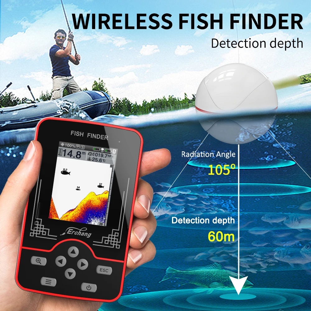 Erchang F13 Wireless Fish Finder Sounder For Fishing 60m/200ft Water Depth Fishfinder Rechargable Portable Echo-sounder fish finder