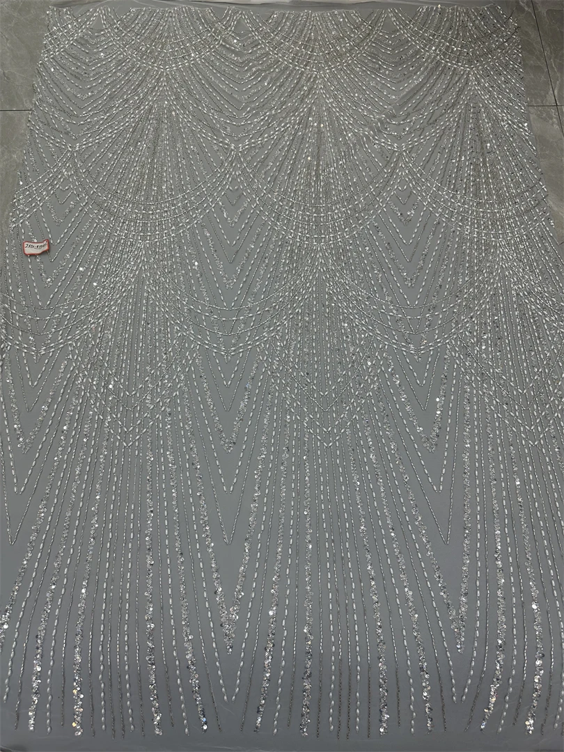 

French Sequins Lace Fabric for Luxurious Party Dresses S-1308407 Women African Embroidered Mesh Tulle beads Lace Fabric