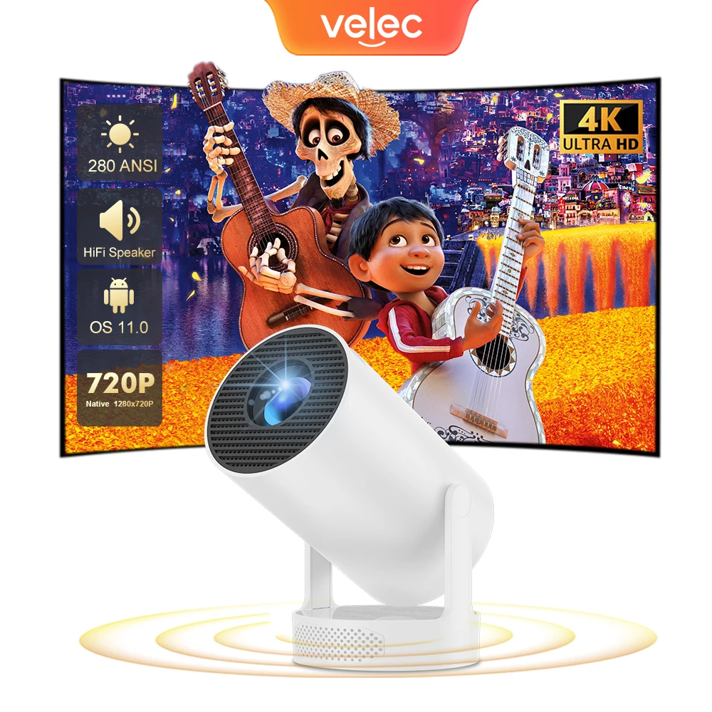 HY300 PRO HiFi Projector 4K 280ANSI Android 11 Wifi6 Outdoor Portable Projetor H713 BT5.0 1080P 1280*720P Mini Cinema Projetors