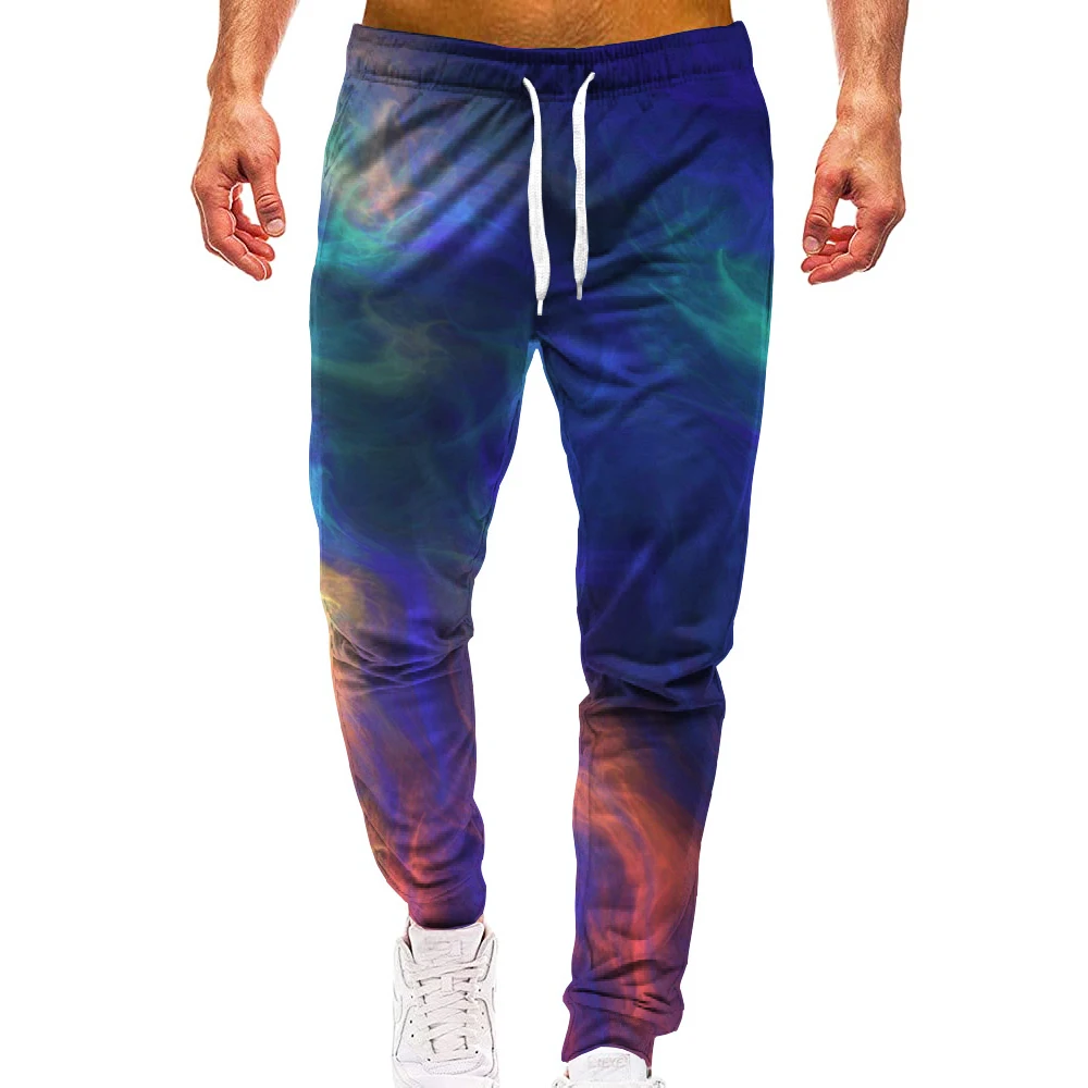 Rainbow Smoke Loose Camo Track Gym Sweat Pants Men Hip Hop 3D Print Sport Jogger Casual Trousers Drawstring Sweatpants Clothing