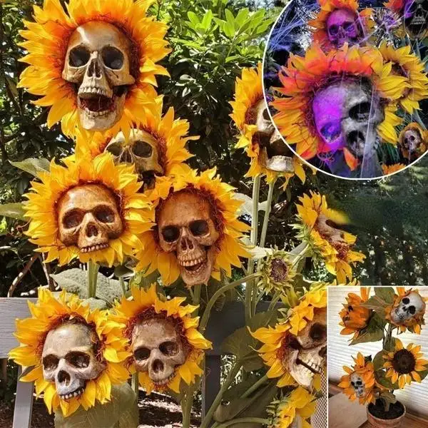 Creepy Skull Sunflower Flowers Skull Festival Art Craft Garden Decoration Simulation Flower Ornaments Halloween Decorations