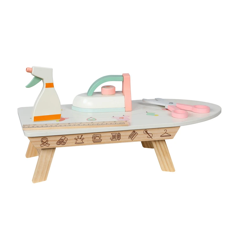 Montessori Wooden Pretend Play Housekeeping Ironing Board Iron Rack Interactive Toys Puzzle Simulation Small Appliance Girls Toy