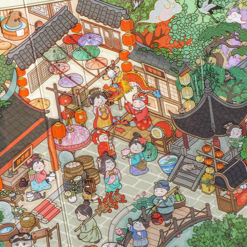 귀여운 동물 거리 3D 고대 스타일 거리 풍경 스티커 DIY 포켓 캐빈 장면 축제 선물