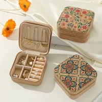 New Cork Wood Jewelry Storage Box Portable Useful Ring Earrings Organizer Cosmetic Holder Double Box Travel Supplies 1