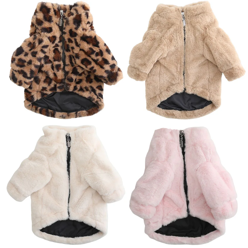 

2024 New Leopard Print Rabbit Fur Autumn and Winter Dog Clothing Pet Thickened Warm Fur Coat Pet Clothing