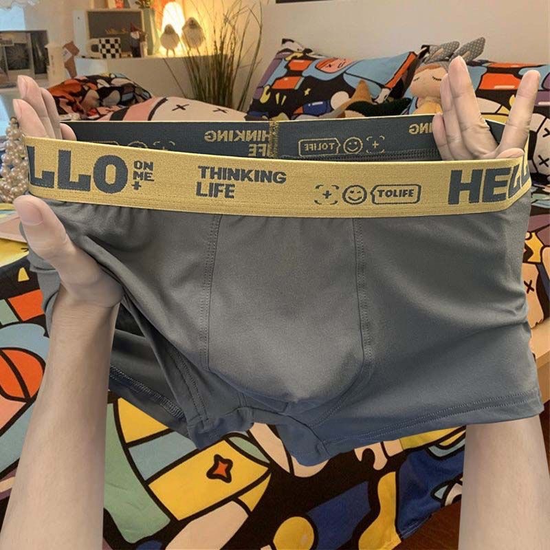 3Pc Men Panties Breathable Antibacterial Boxer Shorts Four-corner Shorts Teenagers Knitted Pure Color  U Convex Male Underpants