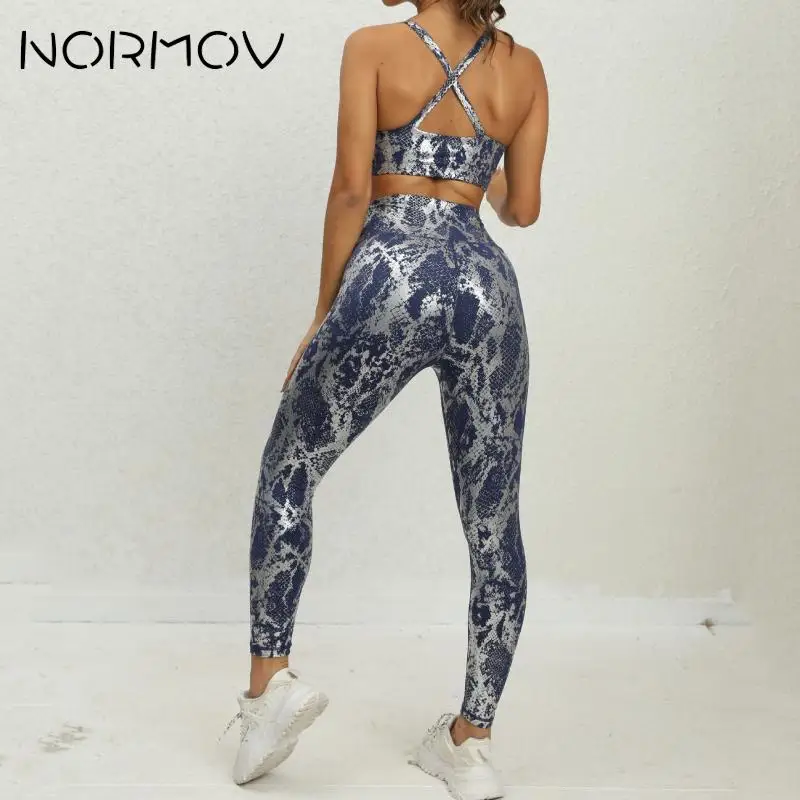 NORMOV Snake Print Yoga Set Breathable Elasticity Gym Sets Womens