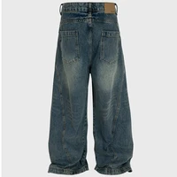 Men's Vintage Blue Baggy Jeans Washed Retro Loose Straight Denim Pants 2