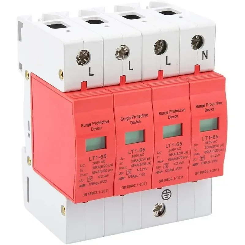 AC Surge Protector House Surge Protective Low-voltage Arrester Device 4P 80KA385V Protector for Lightning Protection Din Rail