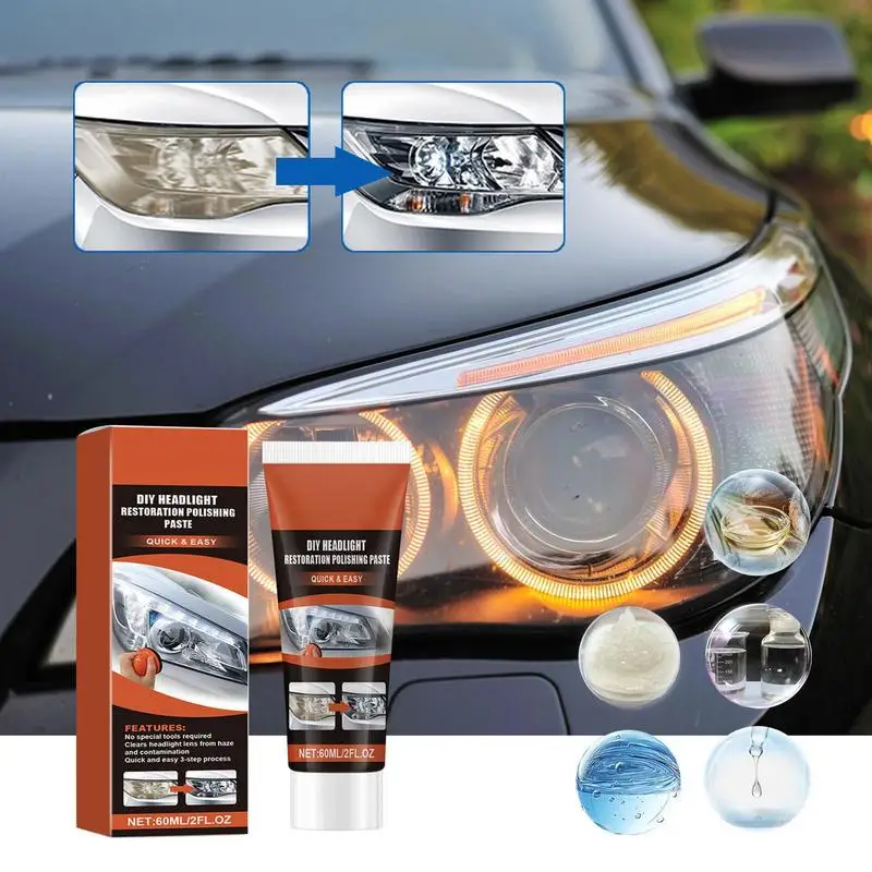 

Средство для чистки головных фонарей для автомобилей 2 Fl.oz, универсальная Полировочная паста для автомобильных фар, очистителей фар, автомобильных фар