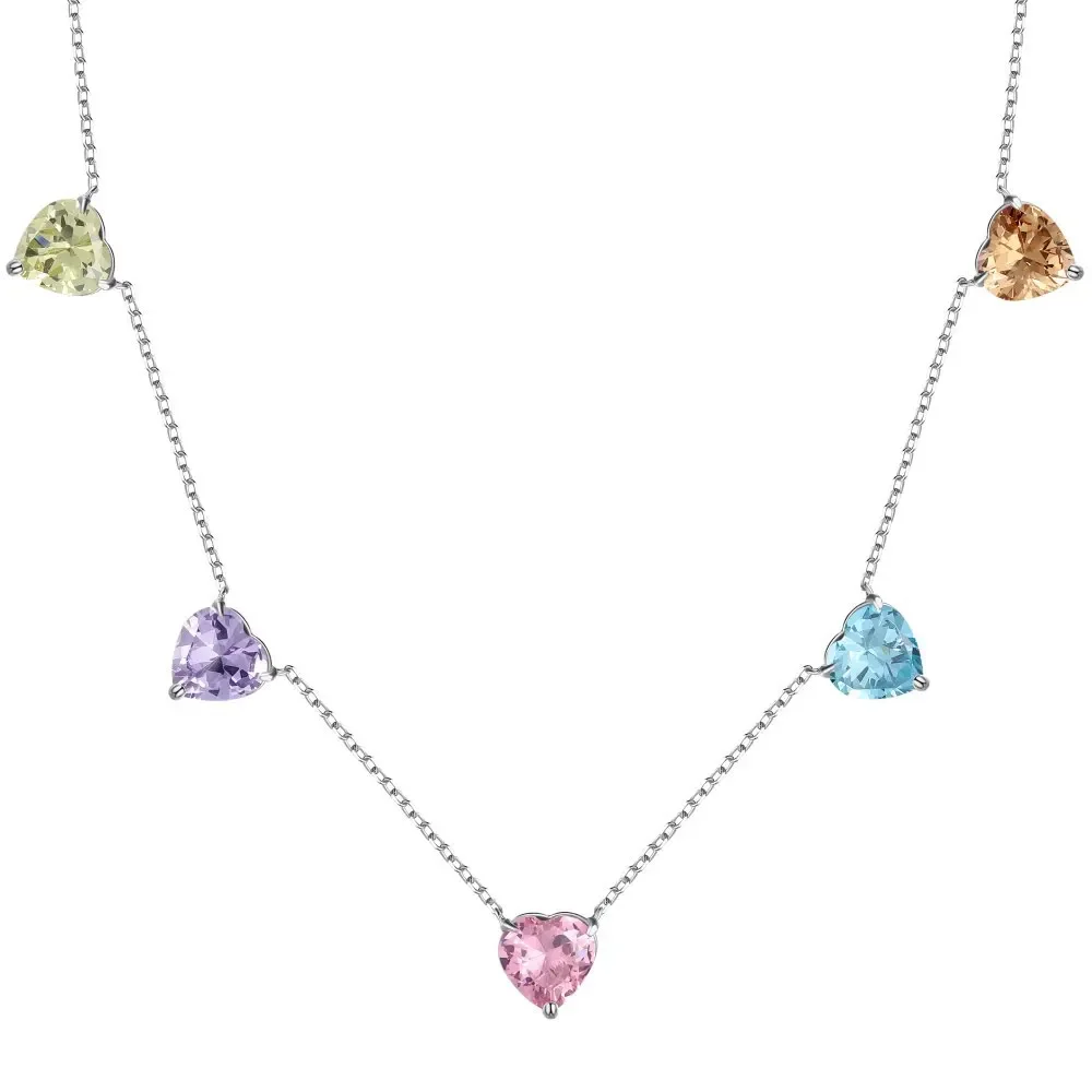 

STL Japanese and Korean Light Luxury S925 Pure Silver Necklace with High Grade Colorful Heart Zircon Inlaid Fashion