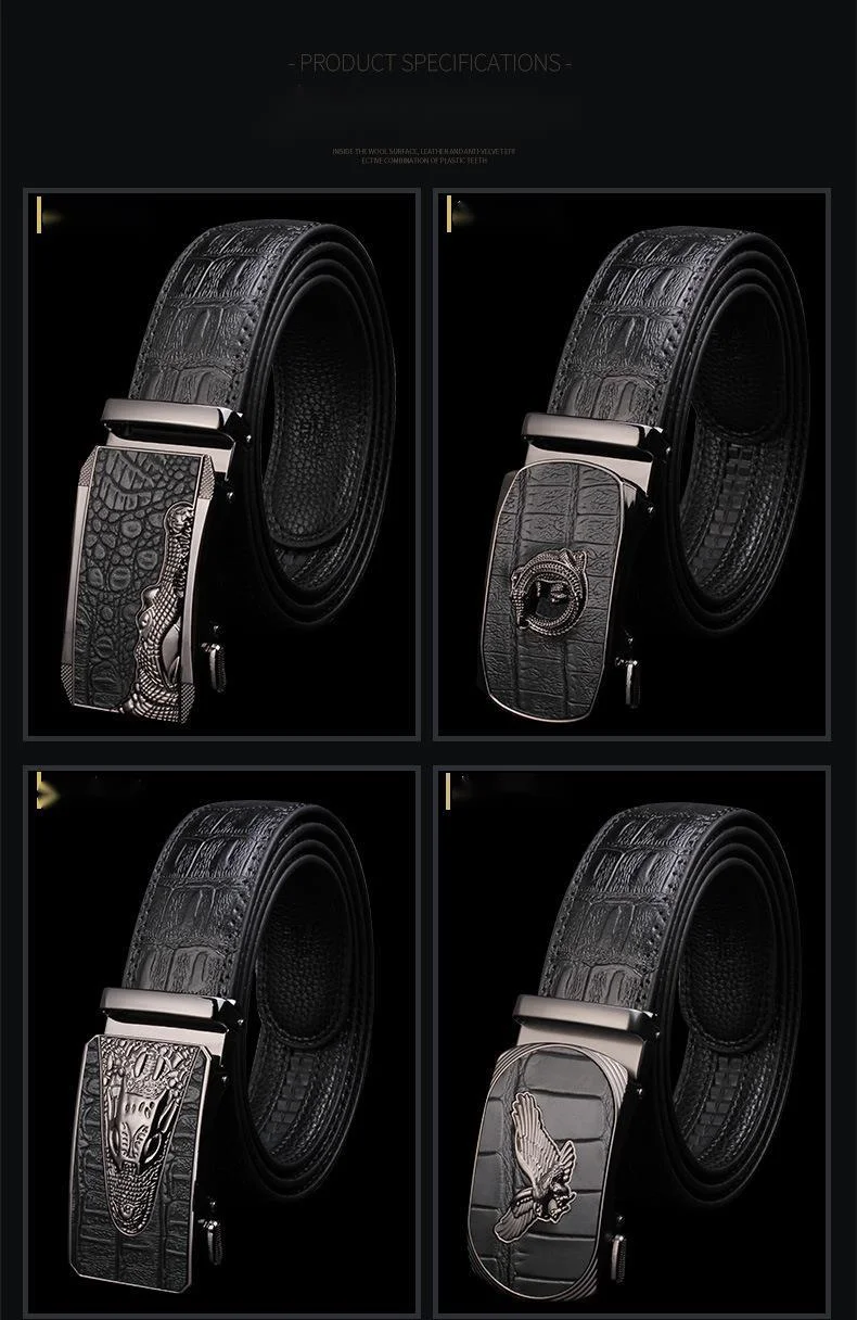 Automatic Buckle Crocodile Pattern Leather Belt For Men_voghion.com