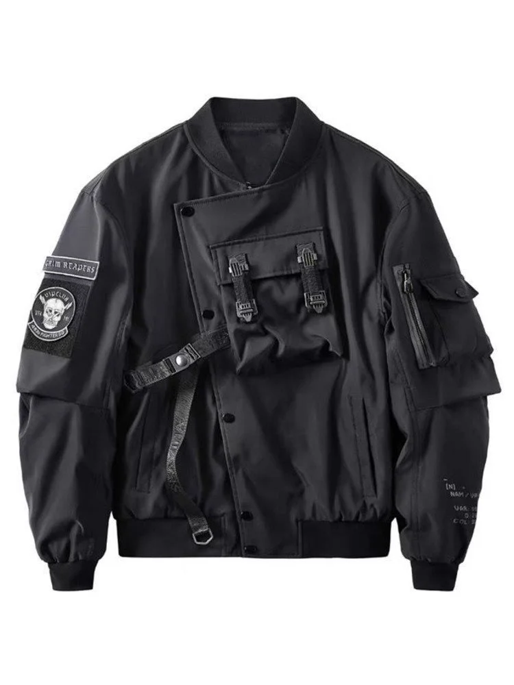 God Of Death Bomber Jacket Tasca Sul Petto Techwear Uomo Punk Hip Hop Tactical Streetwear Giacche College Nere Cappotti Ma1 Oversize