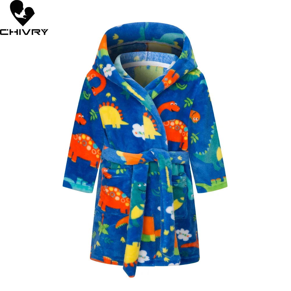 Kids Pajamas Set Flannel Pajamas Child Bathrobe Kids Robe New Autumn Winter Kids Hooded Flannel Bathrobe Baby Bath Robes Boys Girls Cute Cartoon Soft Warm Pajamas Long Sleeve Towel Robe