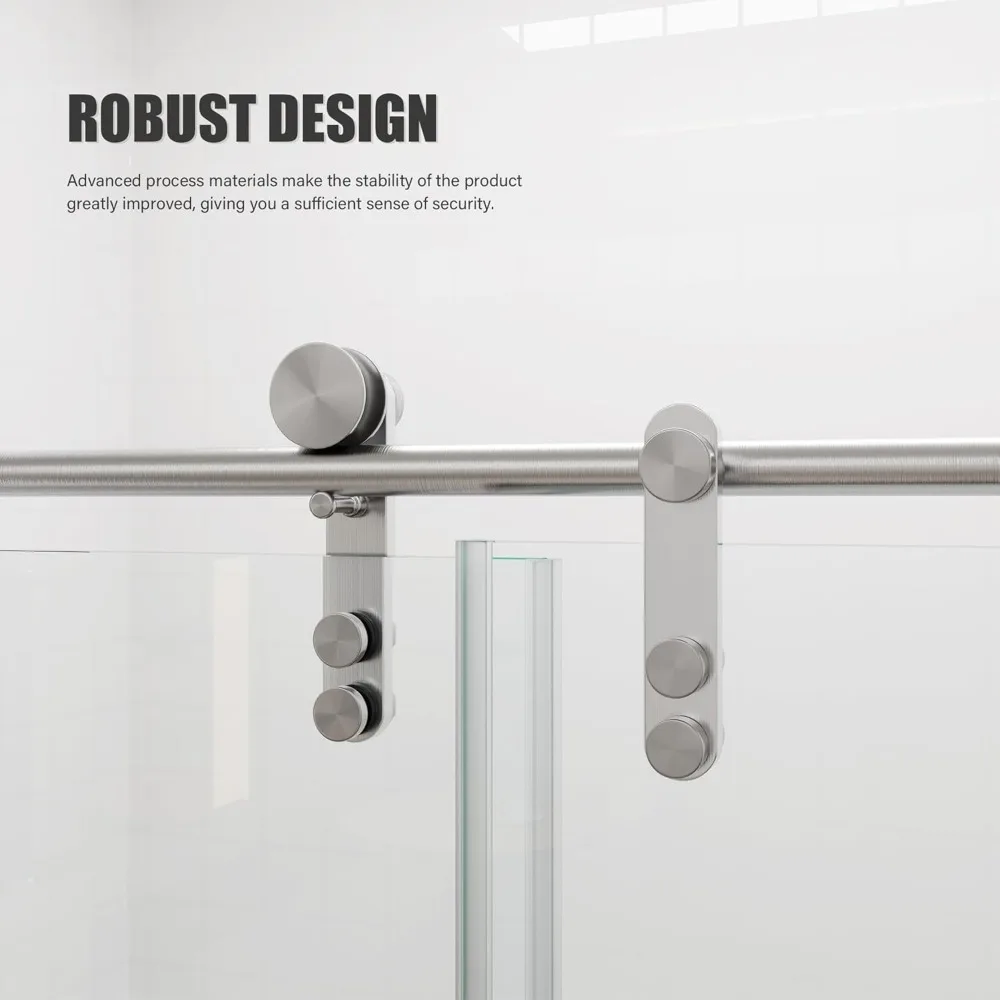 56-60" W × 76" H Glass,Frameless with Handle and Seal Strip for Waterproof,Sliding Shower Door in Stylish and Modern,Sliver 2