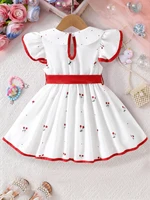 2025 Summer New Girls Infant Floral Print Dress Breathable Baby Princess Dress 0-3 Years Cool Short Sleeve Outfit 1