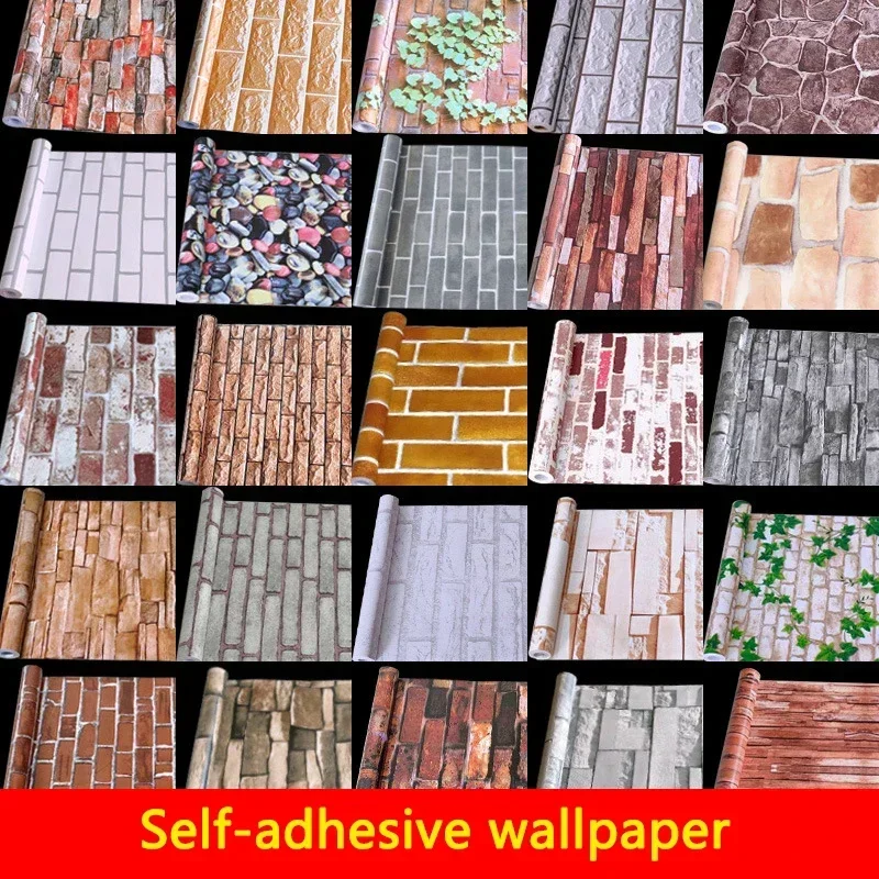 

Home Decor 3D PVC Wood Grain Wall Paper Brick Stone Wallpaper Self-Adhesive Living Room Bedroom Wallpapers Decoration 10M.