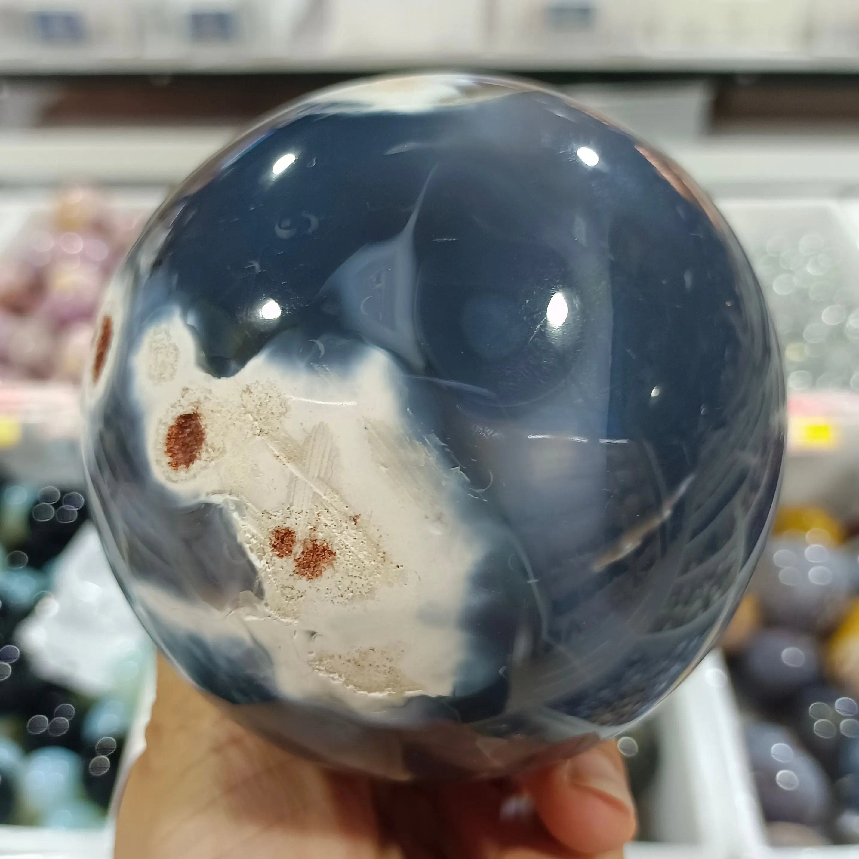 Aaa + Miraculous Natural Grey Agate Quartz Crystal Ball Mineral Reiki Treatment Home Degaussing Decoration Grey Energy Gem Ball