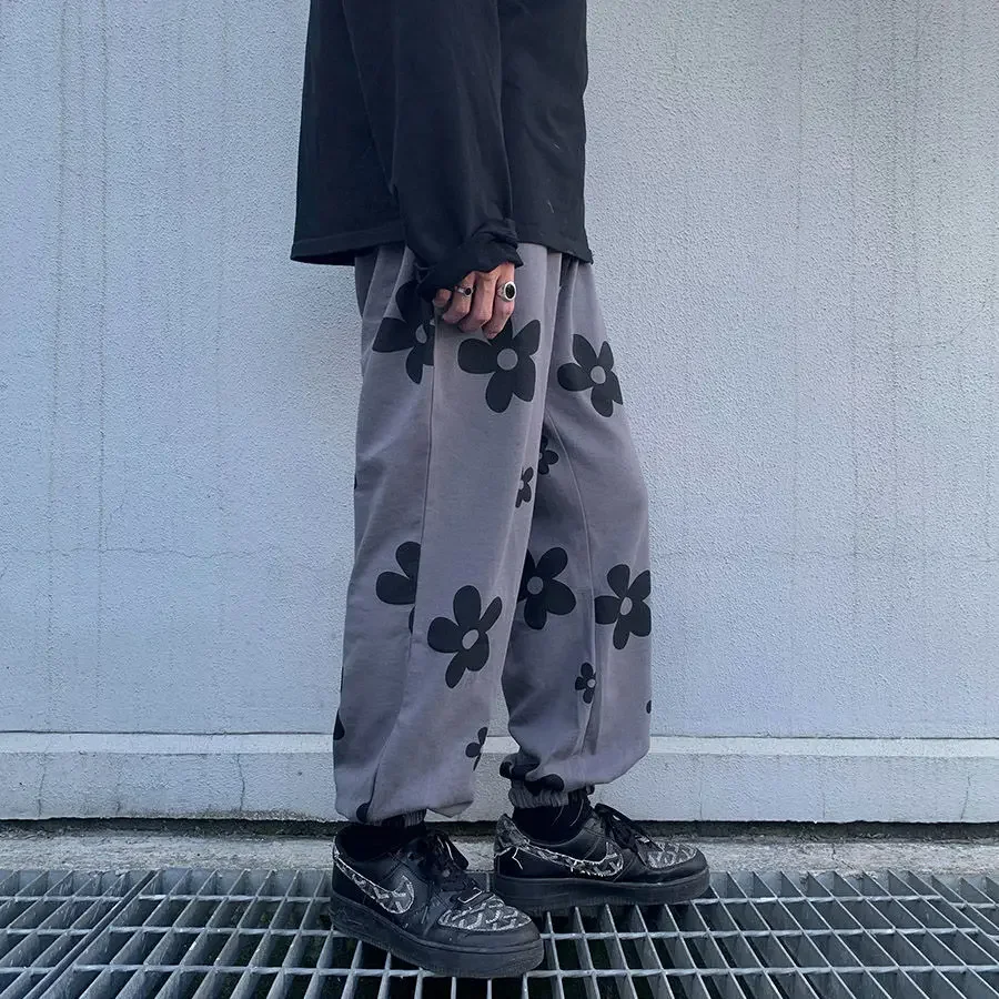 Summer Women Floral Print High Street Pants Fashion High Waisted Long Flared Pants 20221 Chic Trousers Gray Cargo Pants Clothes