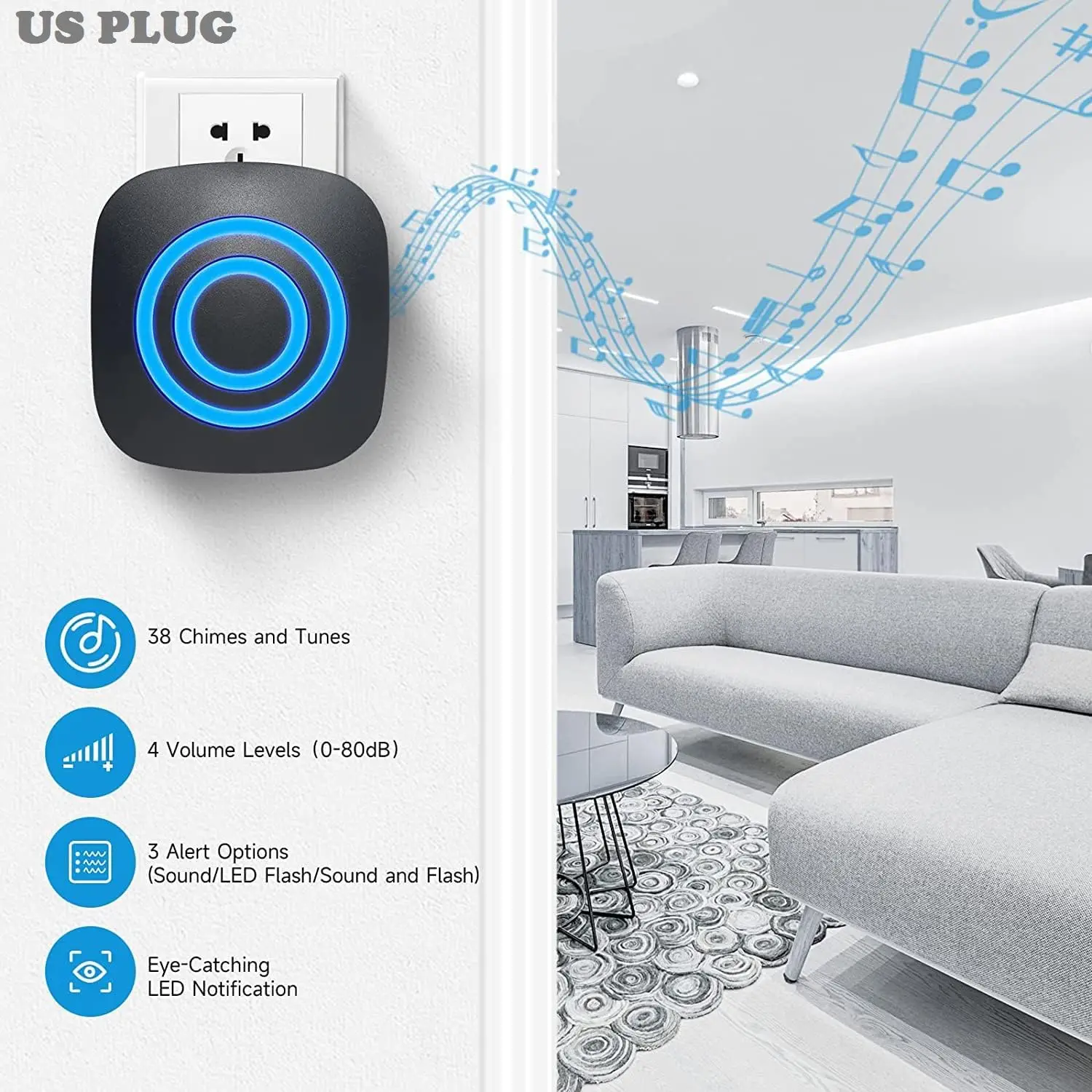 Wireless Weather-Resistant Driveway Motion Sensor Alarm with 38 Chimes