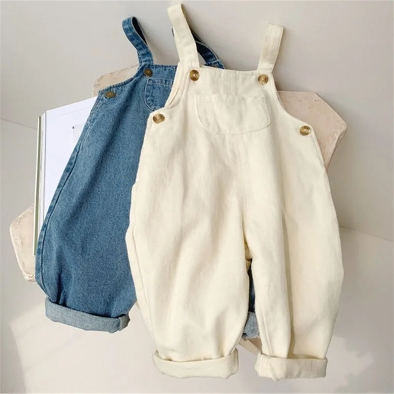 

Casual Kids Overalls Spring Summer Korean Fashion Big Pocket Solid All-match Long Baby Boys Girls Straight Pants 1-6 Years Old
