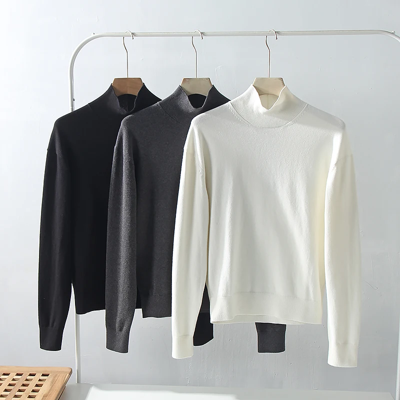 

Autumn Winter Half Turtleneck Casual Men's Sweater Solid Color Simple Literary Loose Pullovers Fashion Handsome Youth Male Tops