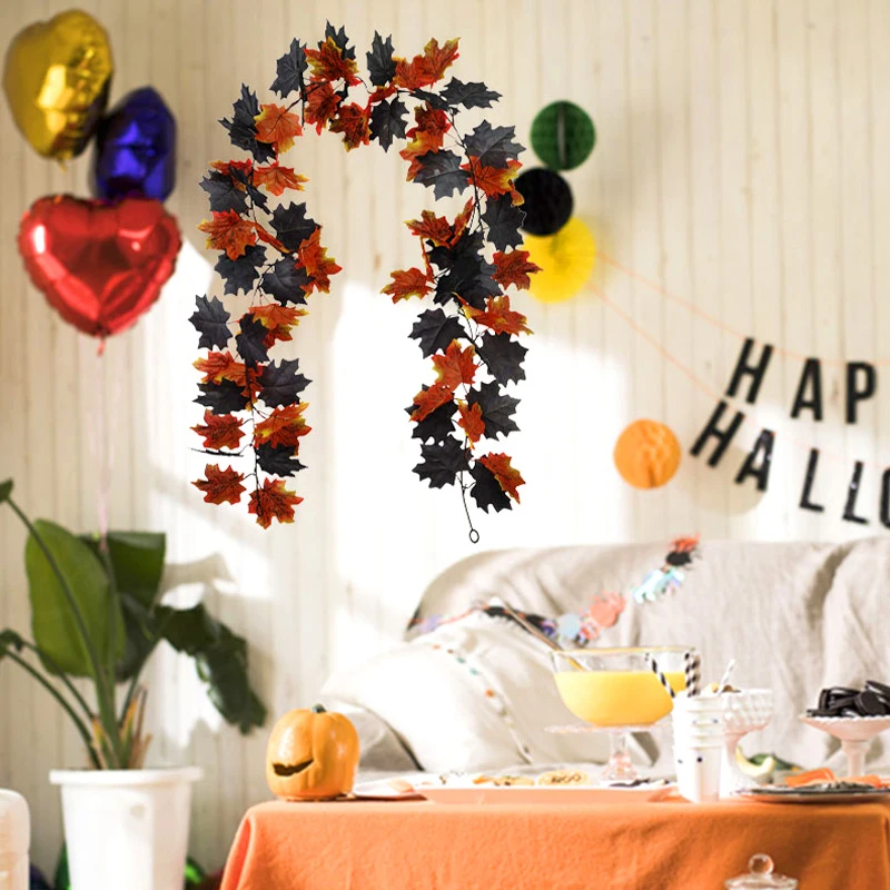 

Искусственный Кленовый лист лоза Хэллоуин черный кленовый лист лоза на День Благодарения настенное украшение Искусственный Кленовый лист лоза