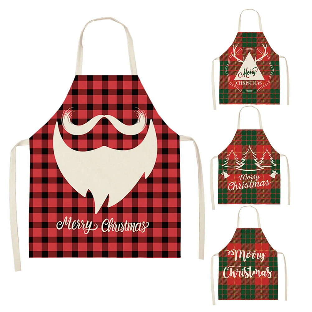 

Merry Christmas Parent-child Pattern Clean Plaid Santa Claus Apron Home Cooking Kitchen Apron Coffee Shop Linen Adult Apron