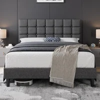Upholstered Bed Frame, Modern Full Size Bed Platform with Square Stitching and Button Tufted Headboard, Full Size 2