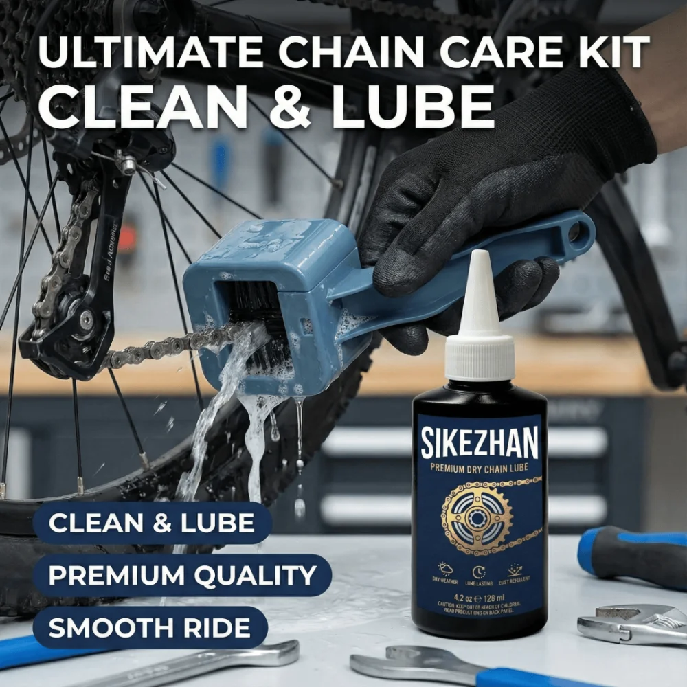Bicycle Chain Cleaning & Lube Kit - Includes SIKEZHAN Dry Lubricant and 360° Chain Scrubber Tool - Ultimate Bike Care Combo