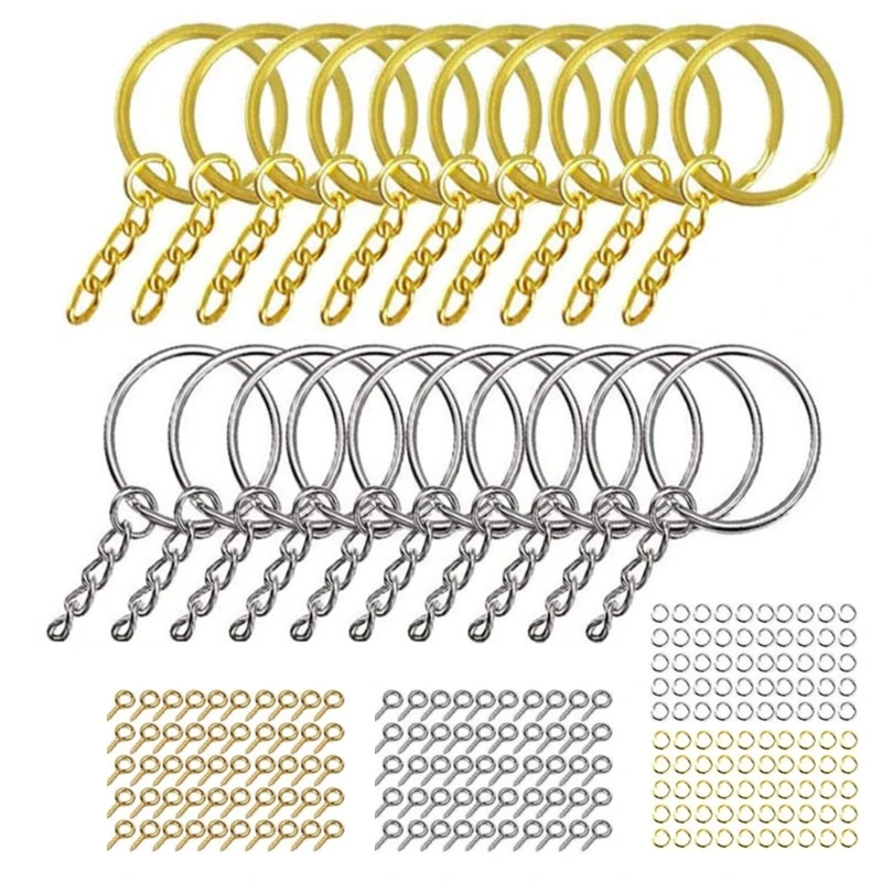 

220 Pcs for Key Ring with Chain Jump Rings Screw Eye Pins for Resin DIY Crafts Jewelry Golden Silver Keychain Rings Set