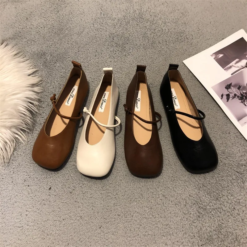 

Женские туфли с закрытым носком в стиле ретро, повседневные Мягкие кроссовки на плоской подошве, с квадратным носком, на шнуровке, однотонные, из искусственной кожи, для отдыха, Мэри