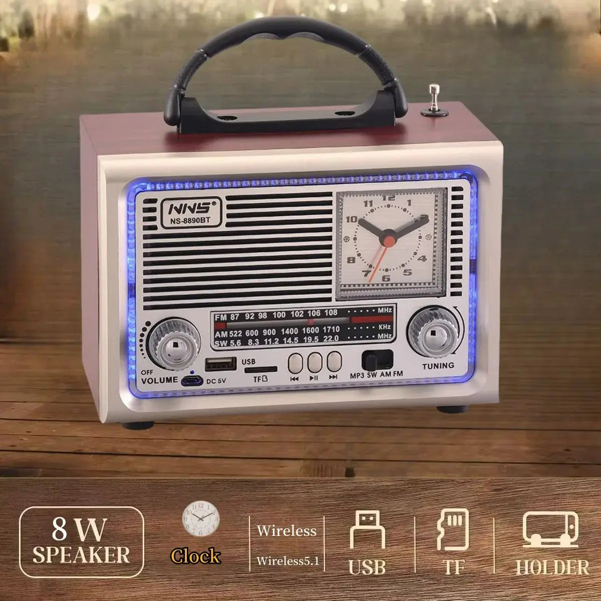 Amazup Multifunctional Bluetooth Speaker USB Player TF Card Stereo Speaker AUX MP3 Player FM Radio Home or Outdoor Speaker.