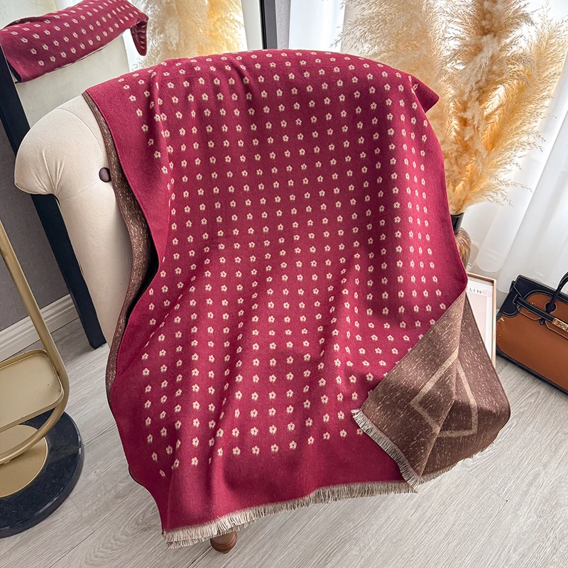 Women's Warm Faux Cashmere Shawl Autumn Winter Floral Jacquard Scarf Wrap Functional Neck Protection Blanket Style