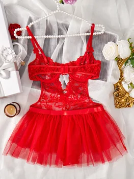 Sexy Set Open Bodysuit Underwear For Women Lace Perspective Night Skirt Sex Costumes Erotic Lingerie Corsets bra and panty set 5