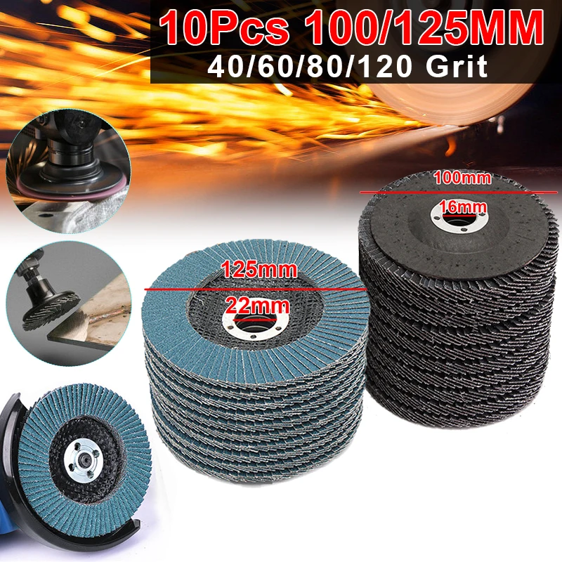 10x 100/125mm Angle Grinder Sanding Discs 40/60/80/120 Grit Grinding