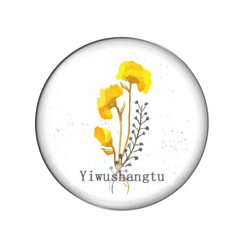새로운 노란색  아름다운 꽃 10pcs 혼합 12mm/20mm/25mm/30mm 라운드 사진 유리 카보 숑 데모 플랫 다시 결과 만들기