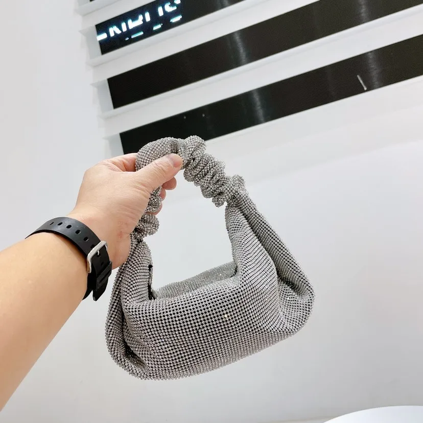 

2024 New Korean Style Blingbling Diamond Water Drill Pleated Handbag Women s Shoulder Bag Underarm Bag