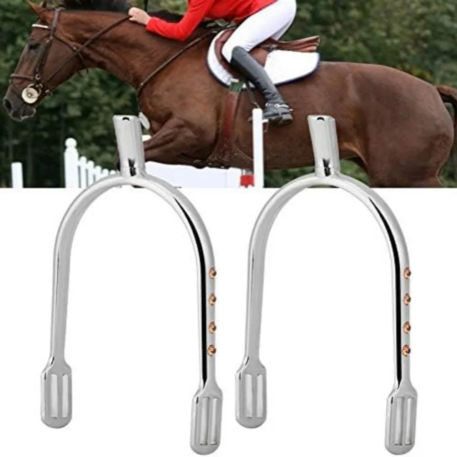 1 Pair English Spurs with Straps for Women Zinc Alloy Chrome Plated Equestrian Spurs Round Spurs with Rhinestone 3