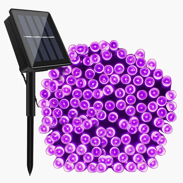 Xmas Solar Led String Lights Outdoor Waterproof Garland Festoon Fairy Lights For Holiday Party Terrace Garden Wedding Decoration Purple