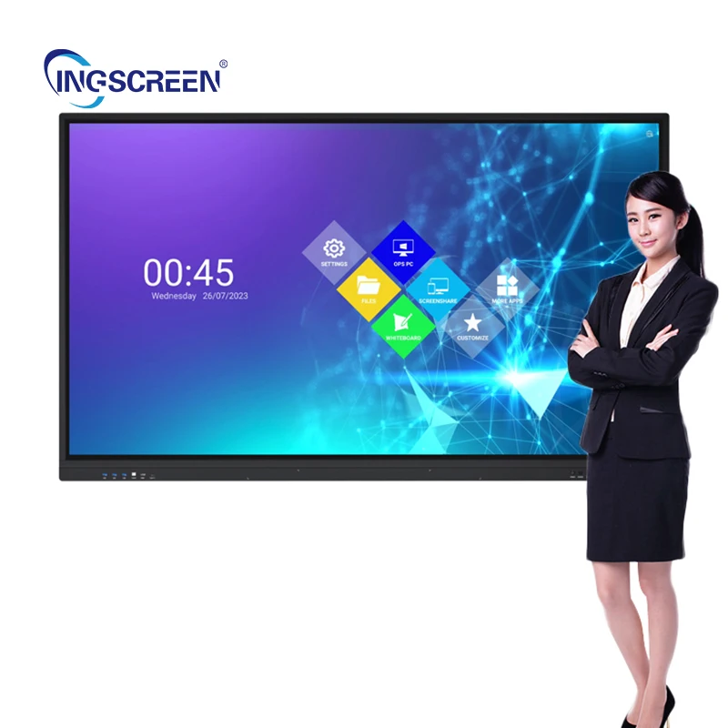 INGSCREEN Manufacturer Support Touch Function 55 65 75 Inch LCD 4K Smart Interactive Board With Android 12.0 8+128