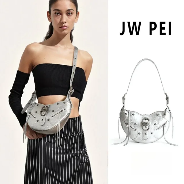 JW PEI waxed leather dumpling shoulder bag large capacity crossbody bag retro motorcycle style handbag suitable for daily travel 4