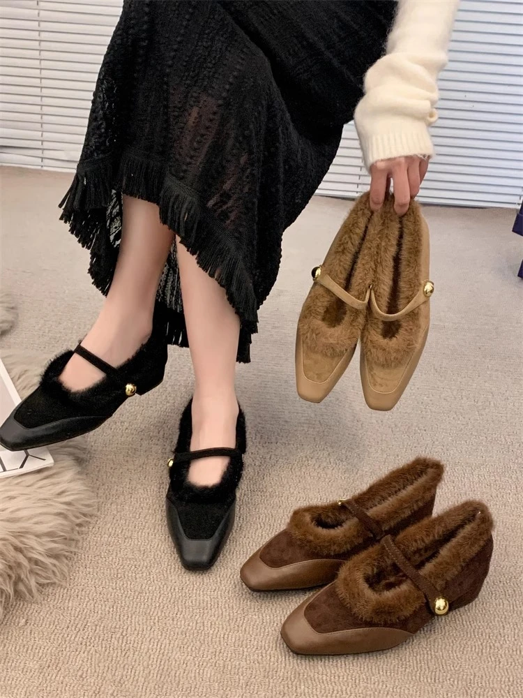 

Women Shoes Autumn Loafers Fur Female Footwear Casual Sneaker Modis Shallow Mouth Fall New Dress Winter 2023 Hoof Heels Basic Pl