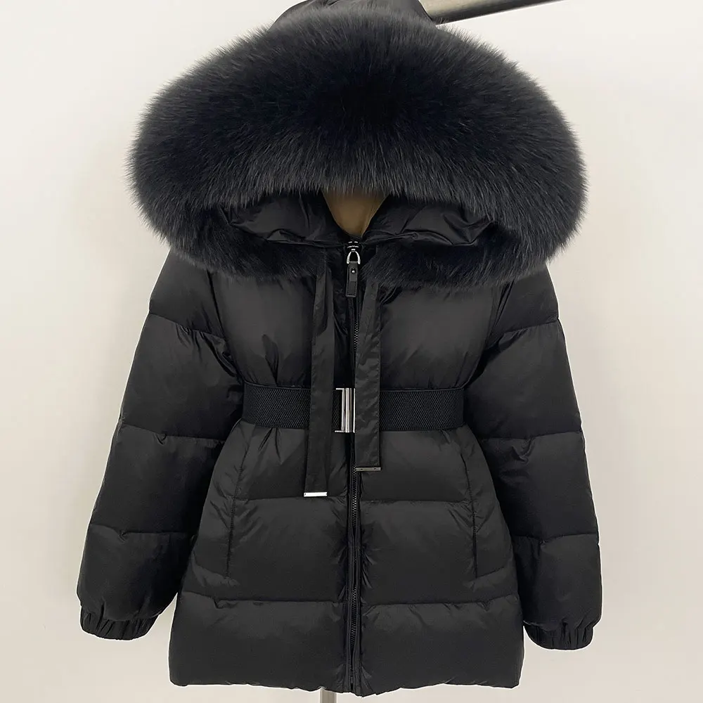 Parka d'hiver imperméable à capuche en fourrure de renard pour femme