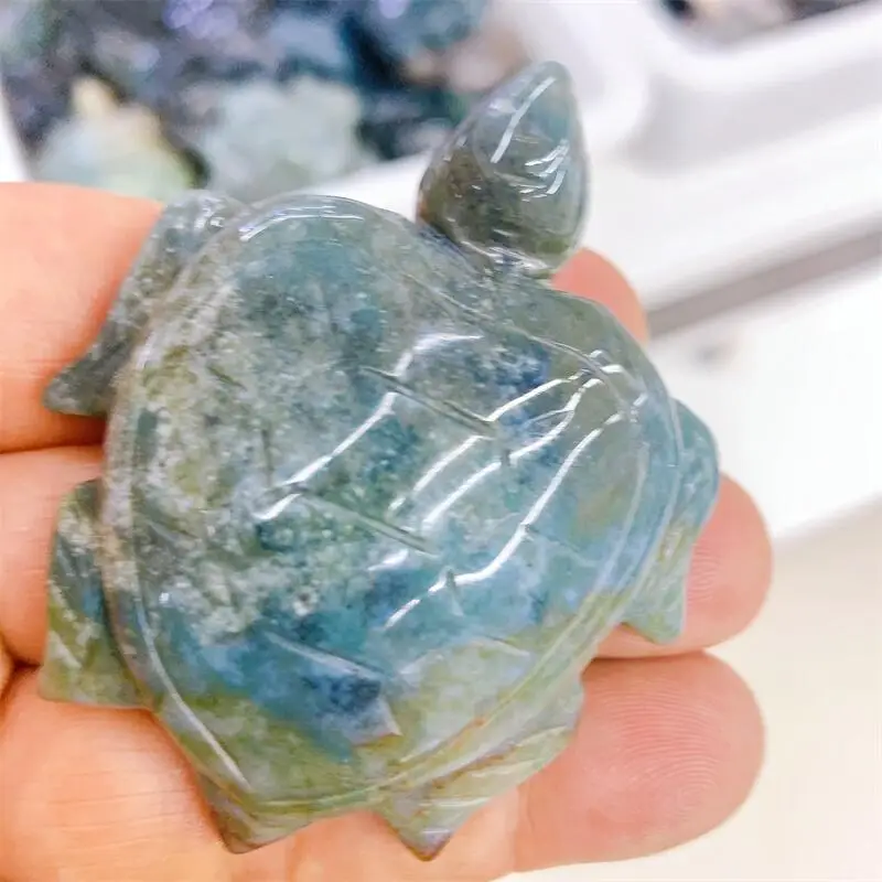 5.5Cm Naturale Muschio Agata Tartaruga Marina Intaglio Animale Intaglio Modello Artigianato Moda Decorazione Della Casa Guarigione Regalo Fengshui 1 P